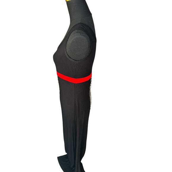 Calvin Klein Colorblock Maxi Sheath Dress Size Small Black Red Snakeskin Print - Picture 2 of 5